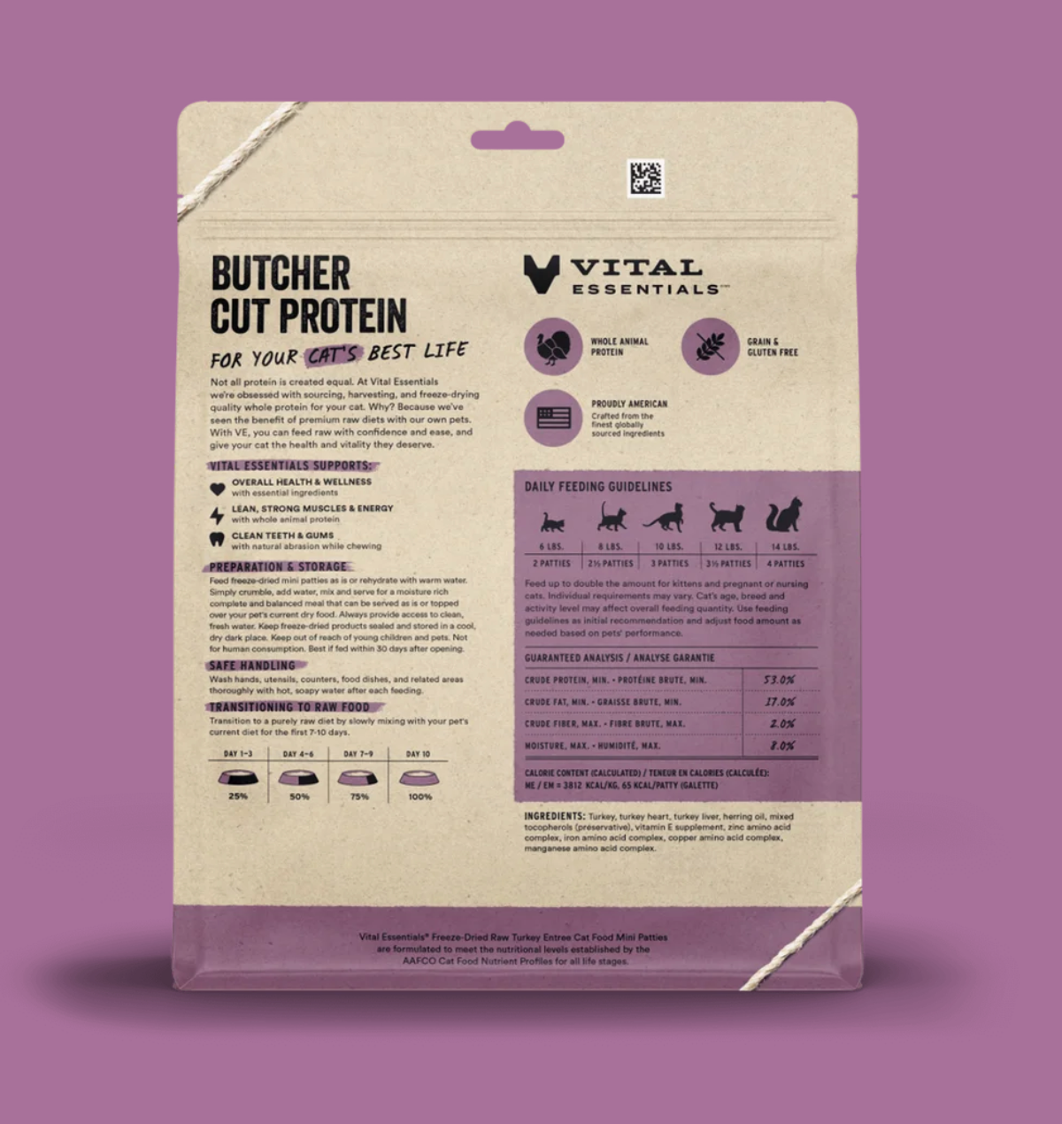 VE Freeze-Dried Cat Food Mini Patties Turkey 226.8g