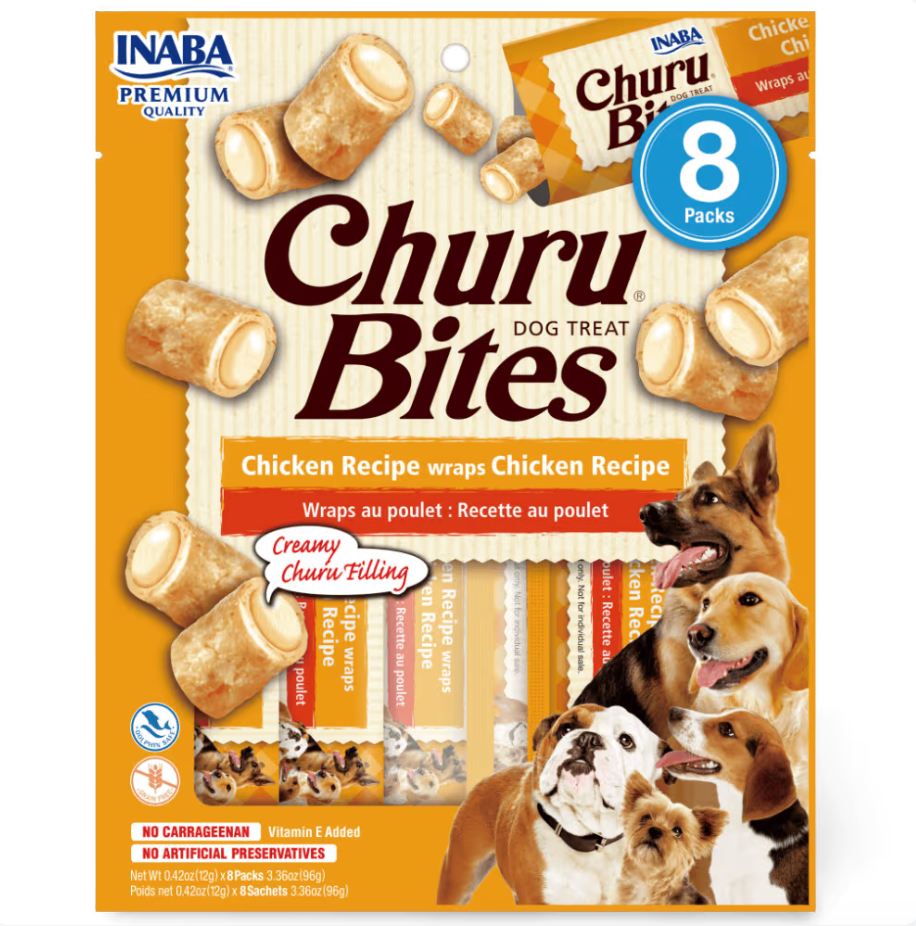 INABA Churu Bites Chicken Wraps Chicken Recipe Dog Treats 8x12g - kikiandpuppies
