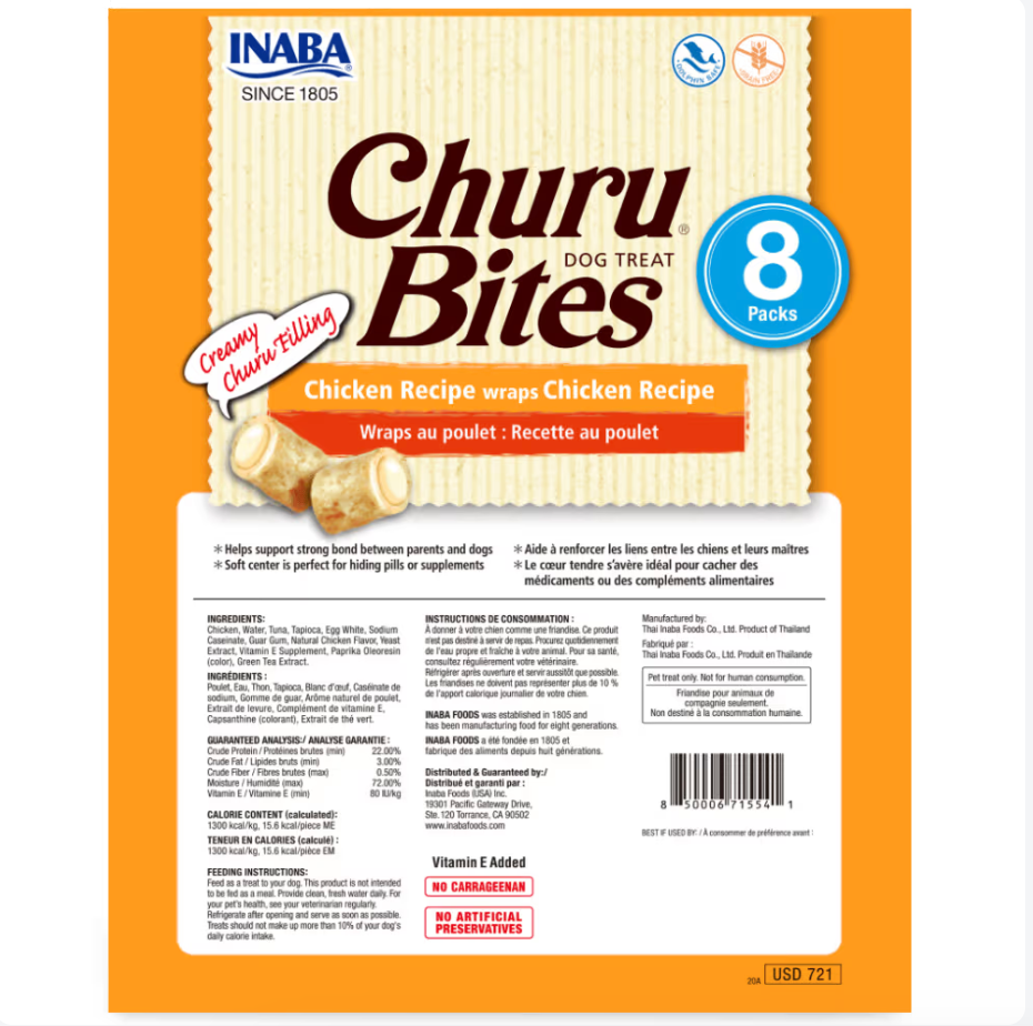 INABA Churu Bites Chicken Wraps Chicken Recipe Dog Treats 8x12g - kikiandpuppies