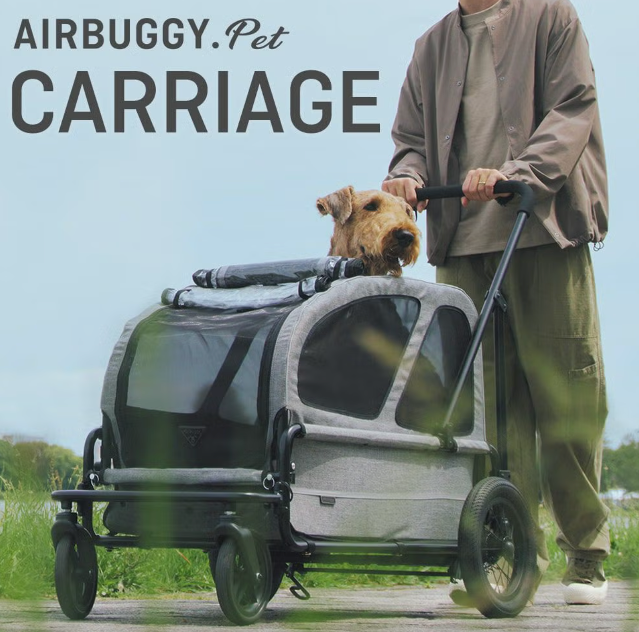 AirBuggy Carriage 2-Piece Set [Cart & Roof] for Large Dog (55kg Load Capacity )