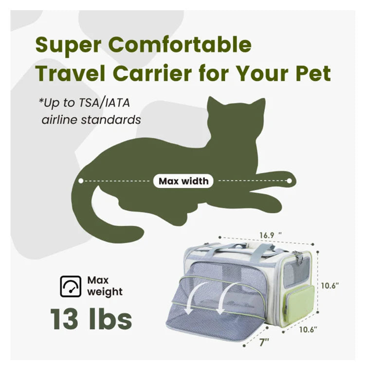 Lightweight Foldable Pet Carrier with Straps Airline Approved Bag