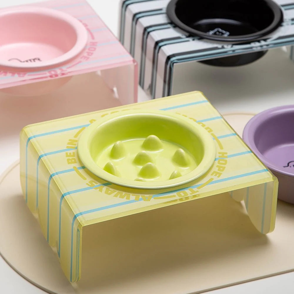 Ceramic Pet Slow Feeder Bowl With Acrylic Holder - kikiandpuppies