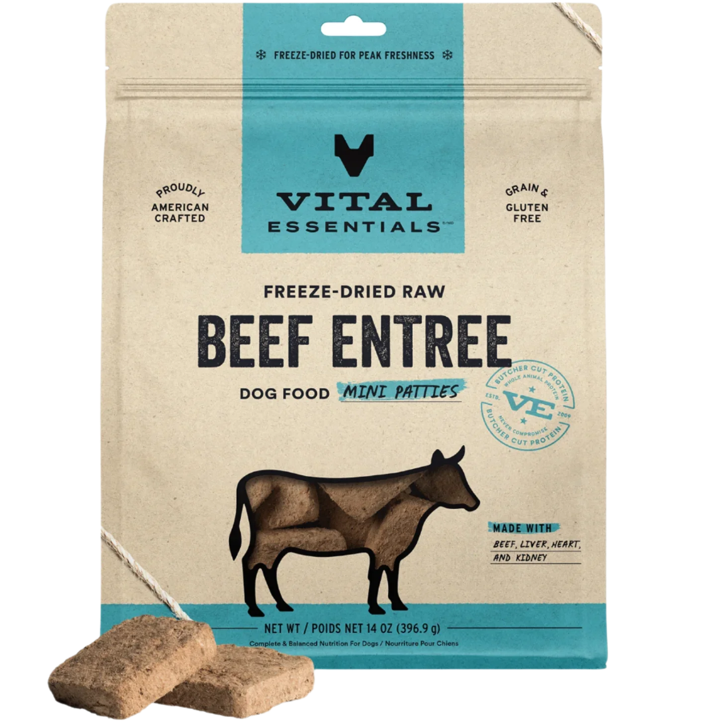 VE - Frozen Beef Entree Dog Food 396g - kikiandpuppies