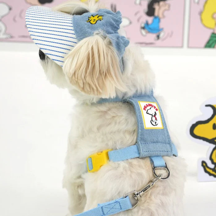 Ensemble harnais-sac à dos en denim Peanuts Korea pour animaux de compagnie (2 en 1)