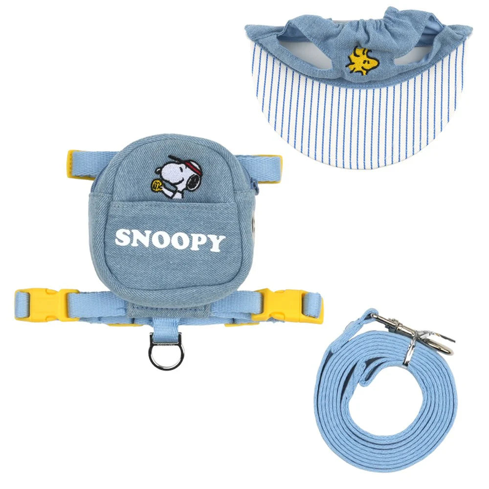 Ensemble harnais-sac à dos en denim Peanuts Korea pour animaux de compagnie (2 en 1)