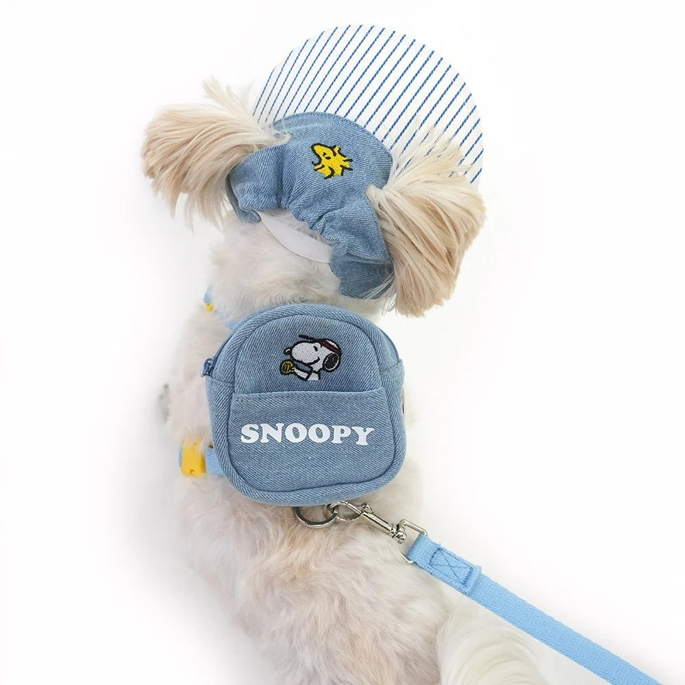 Ensemble harnais-sac à dos en denim Peanuts Korea pour animaux de compagnie (2 en 1)