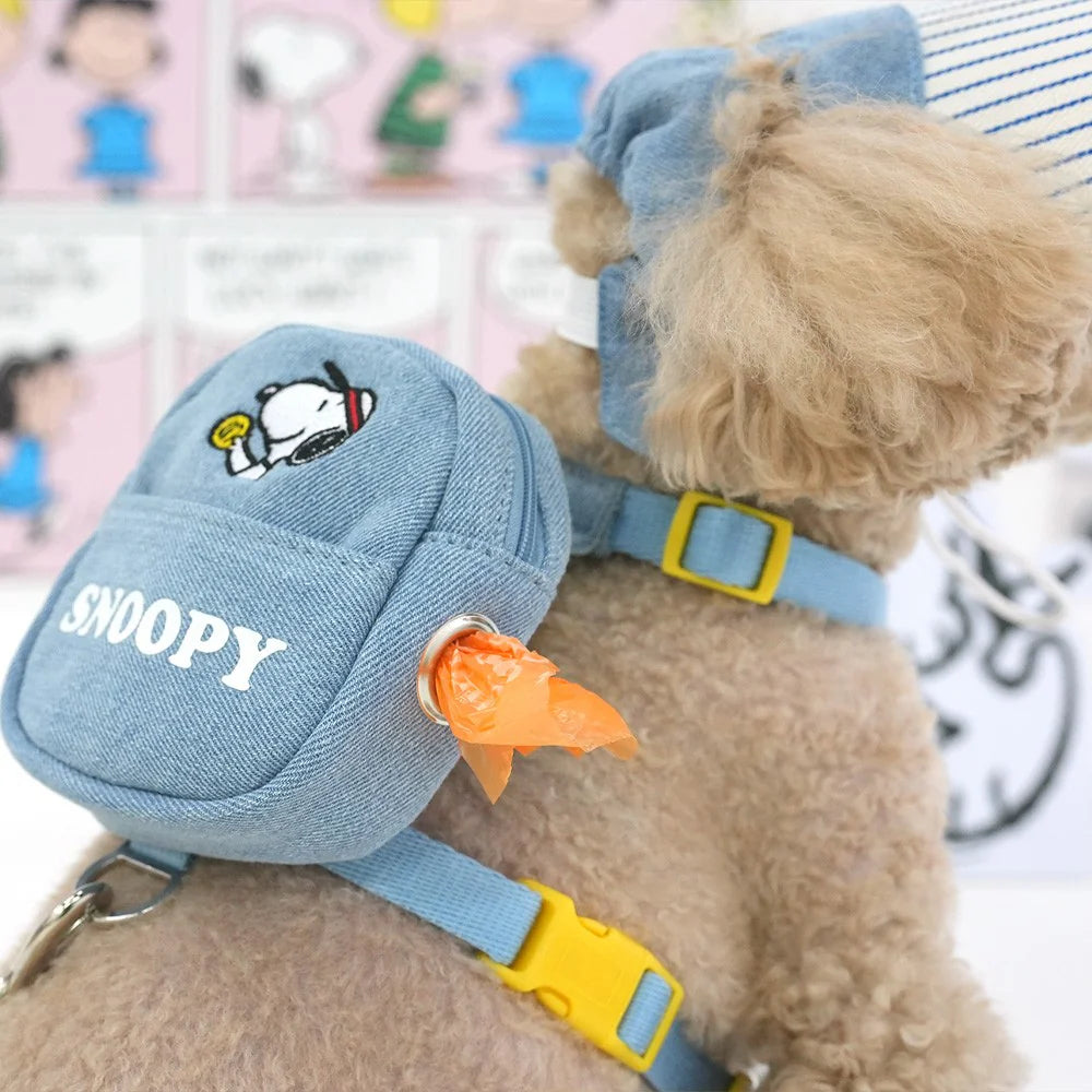 Ensemble harnais-sac à dos en denim Peanuts Korea pour animaux de compagnie (2 en 1)