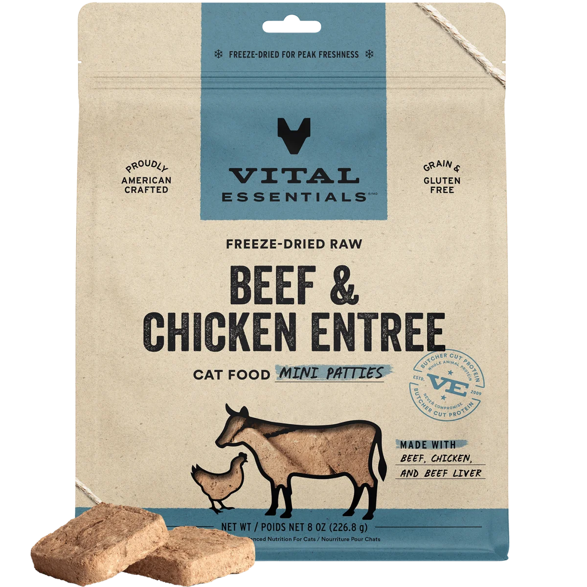 VE Freeze-Dried Cat Food Mini Patties Beef & Chicken 226.8g
